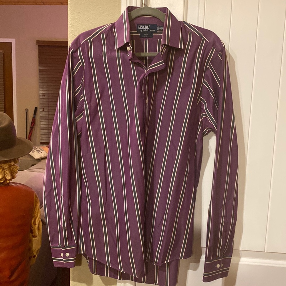 Polo (blue label) purple striped dress shirt sz L 16
